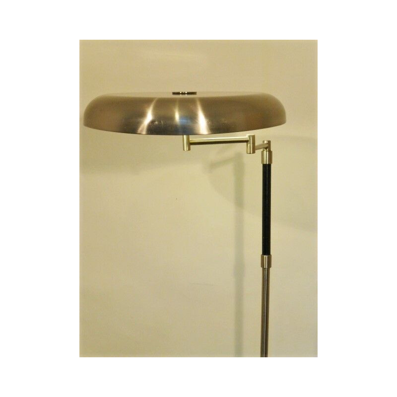 Vintage articulated floor lamp in metal and leather, 1980s