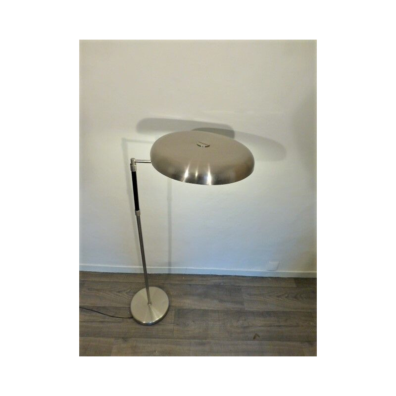 Vintage articulated floor lamp in metal and leather, 1980s