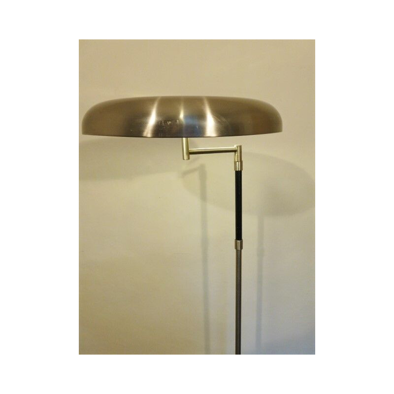 Vintage articulated floor lamp in metal and leather, 1980s