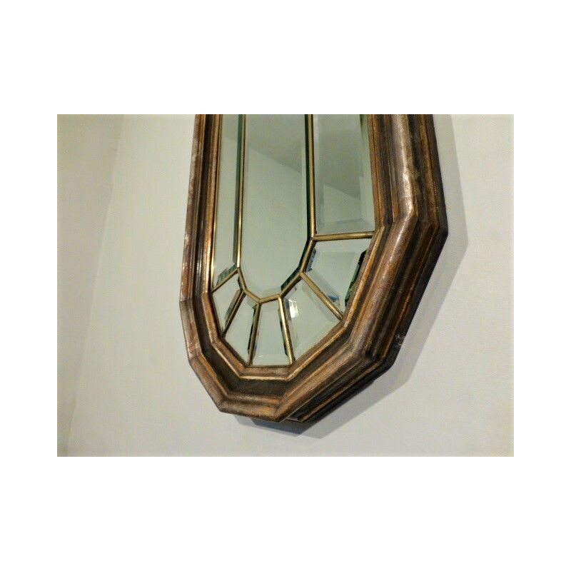 Vintage glass pane mirror with wooden and brass, 1940s