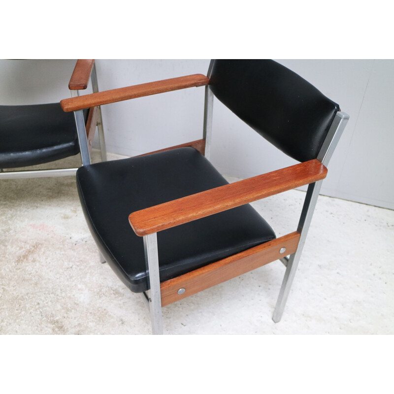 Set of 2 vintage vinyl black chairs, Belgium, 1960s