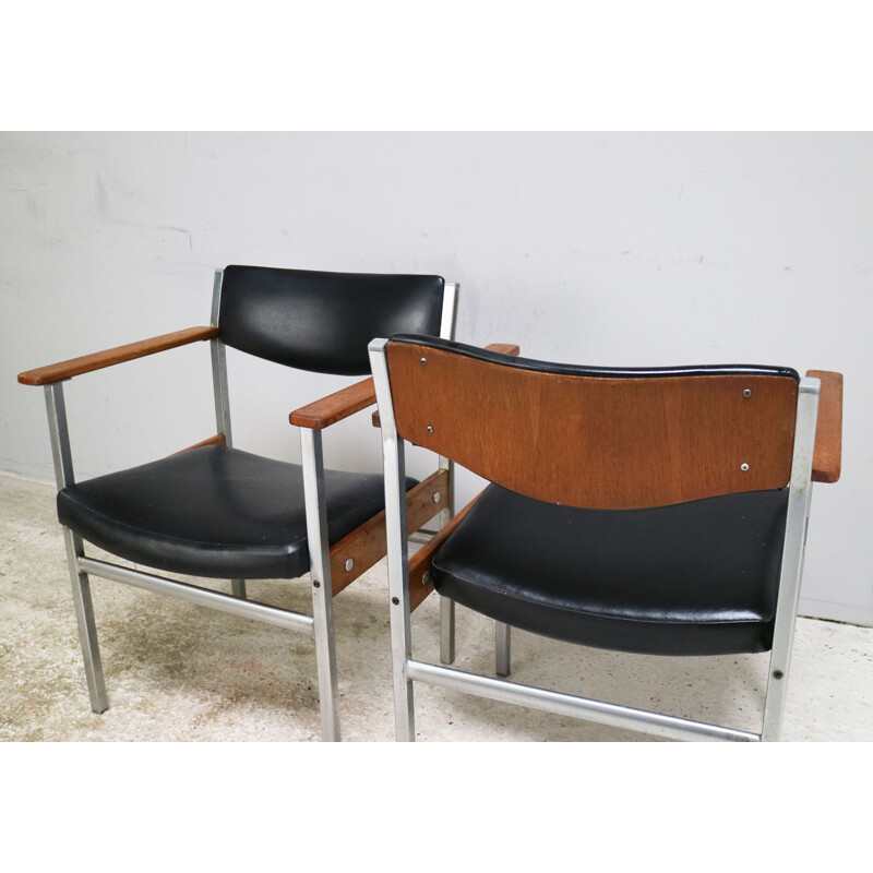 Set of 2 vintage vinyl black chairs, Belgium, 1960s