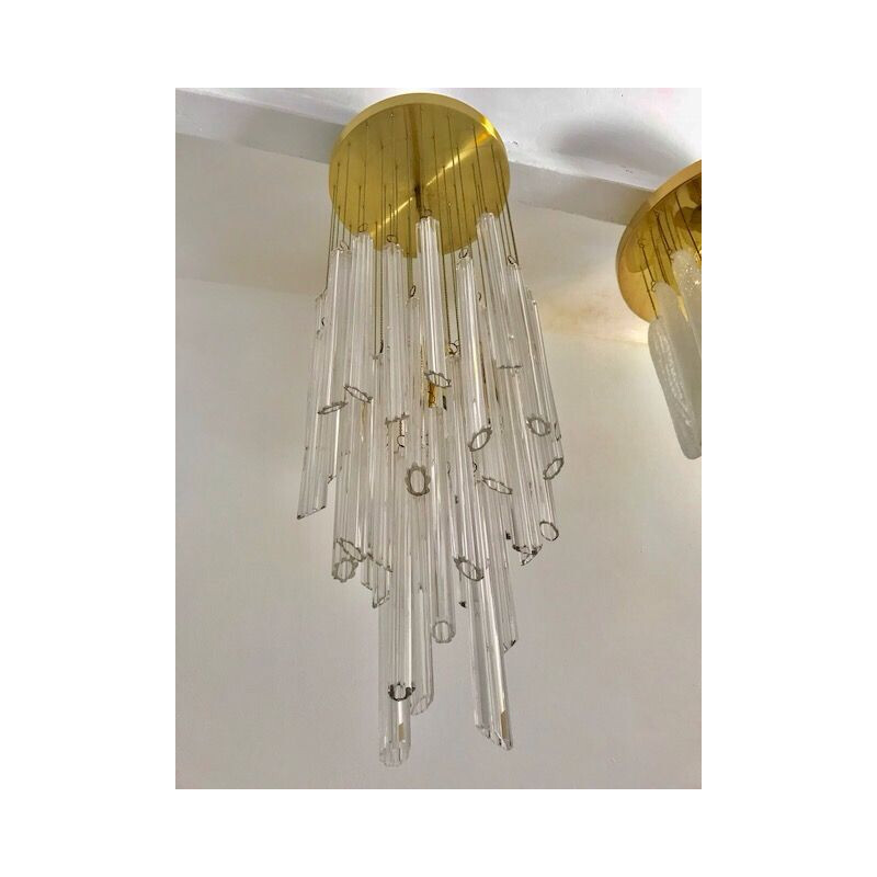 Vintage waterfall suspension in murano glass by tronchi murano 1970
