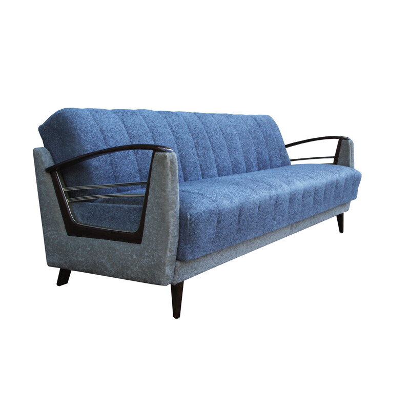 Vintage-Bettsofa in blau-beige 1950