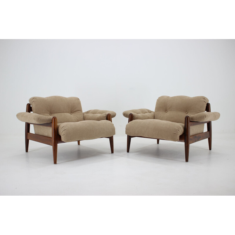 Set of vintage lounges in rosewood and upholstered with a beige fabric 1960