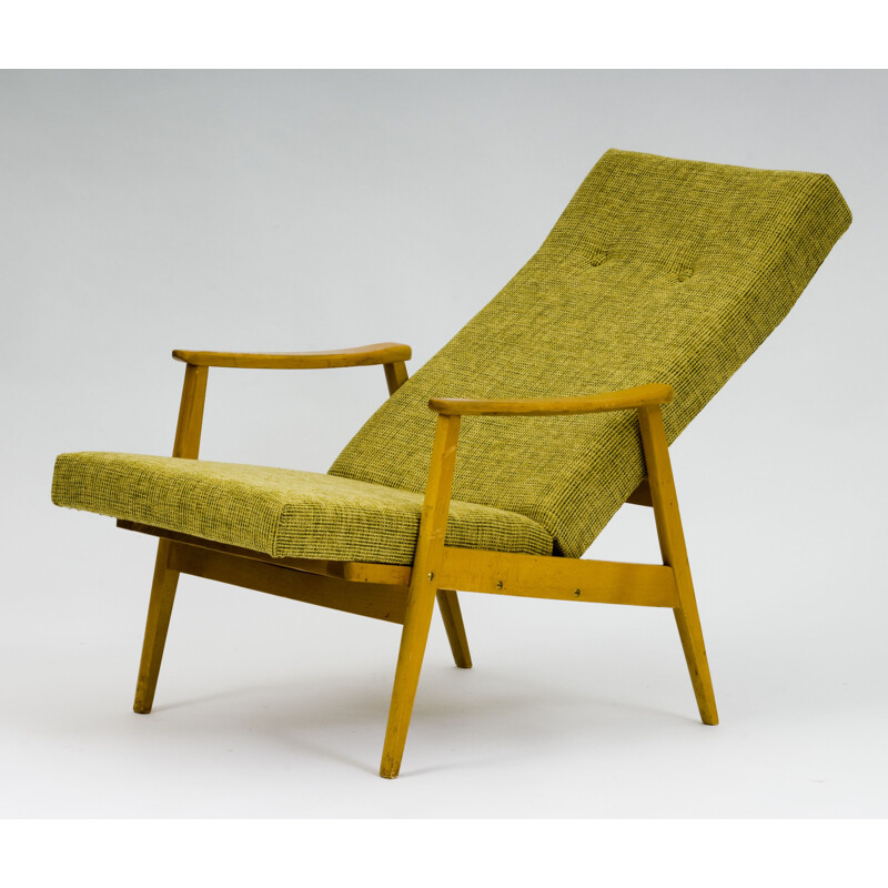 Vintage yellow upholstered armchair TON 1960