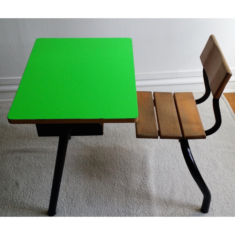 Vintage school desk in wood, vinyl and formica - 1980s