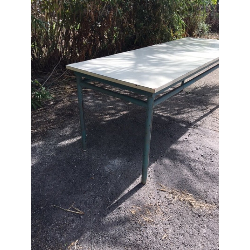 Vintage farm refectory table 10 covered metal and formica 1960