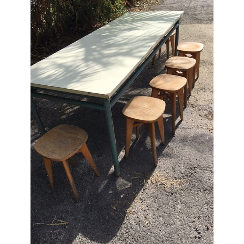 Vintage farm refectory table 10 covered metal and formica 1960