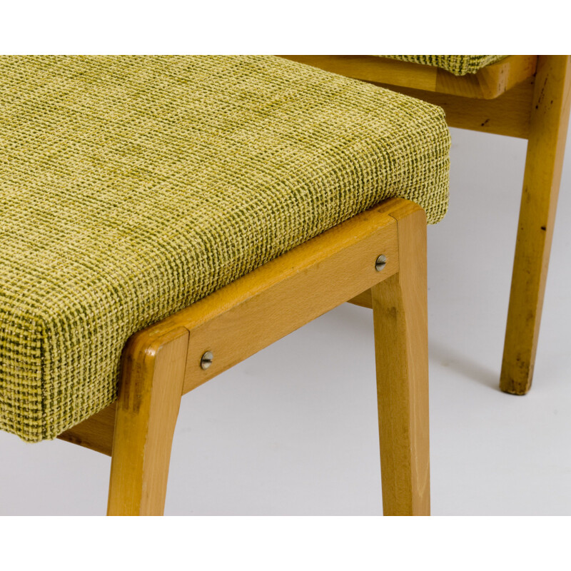 Vintage yellow Armchair with stool by Ton
