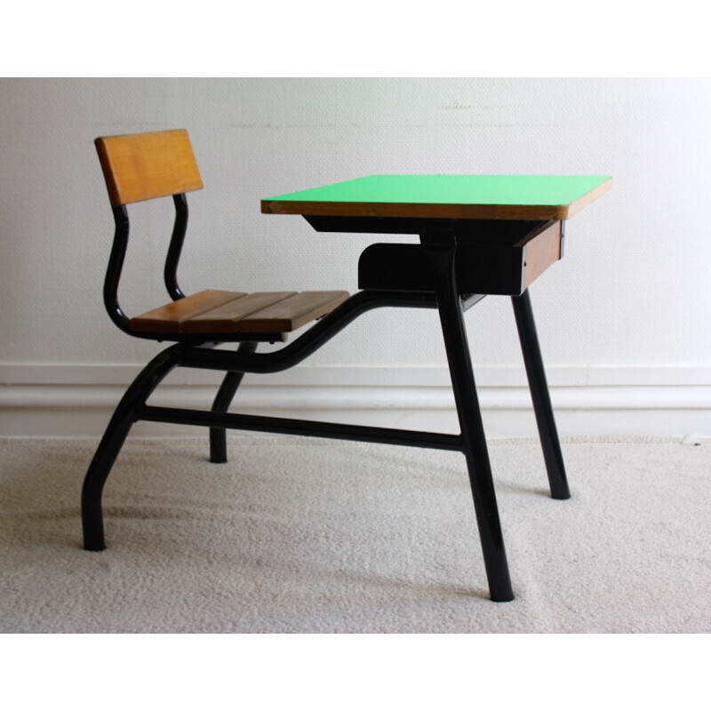 Vintage school desk in wood, vinyl and formica - 1980s