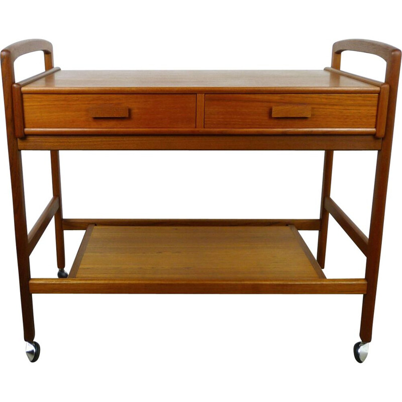 Vintage teak serving trolley with drawers, Denmark, 1960s