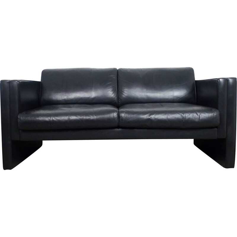 Vintage Black Leather Sofa by Jürgen Lange for Walter Knoll, Germany, 1980s