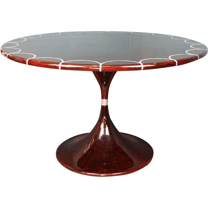 Vintage dining table in Lacquered Mahogany Wood for Mother of Pearl Inlays by Eero Saarinen