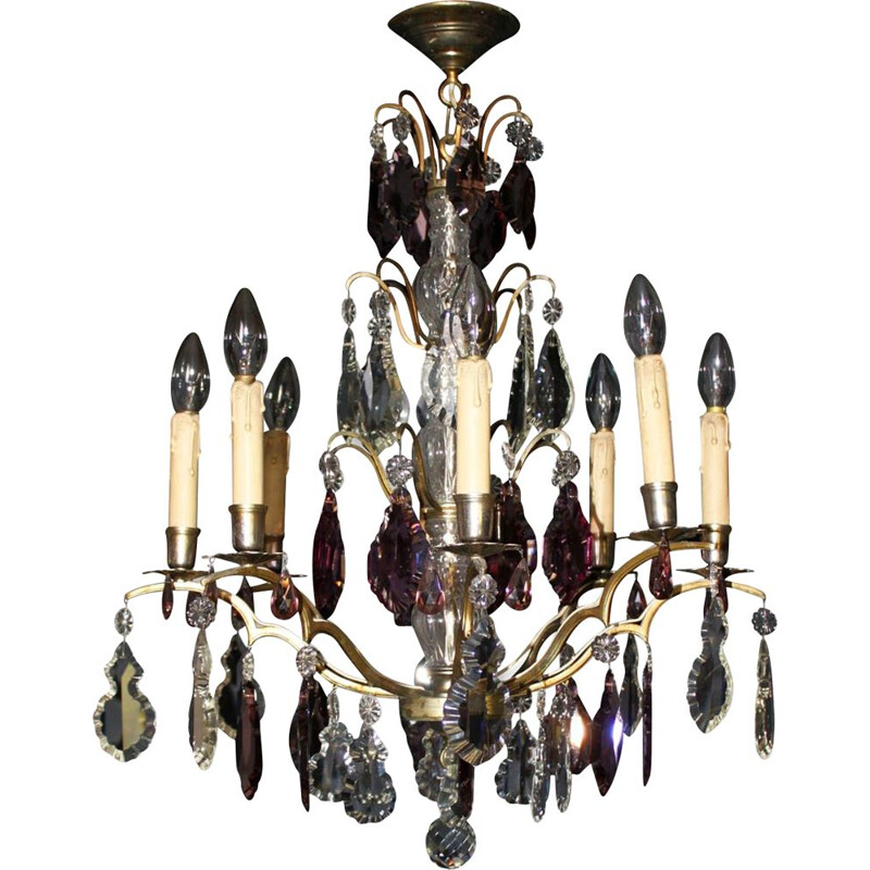 Vintage chandelier with pendants and wafers, France, 1930s