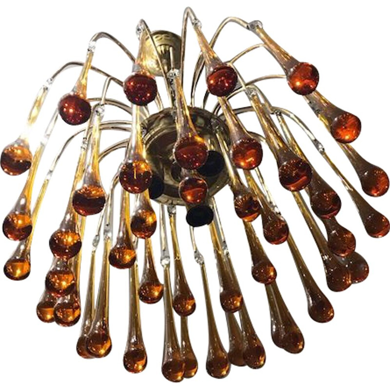 Vintage orange chandelier by Paolo Venini