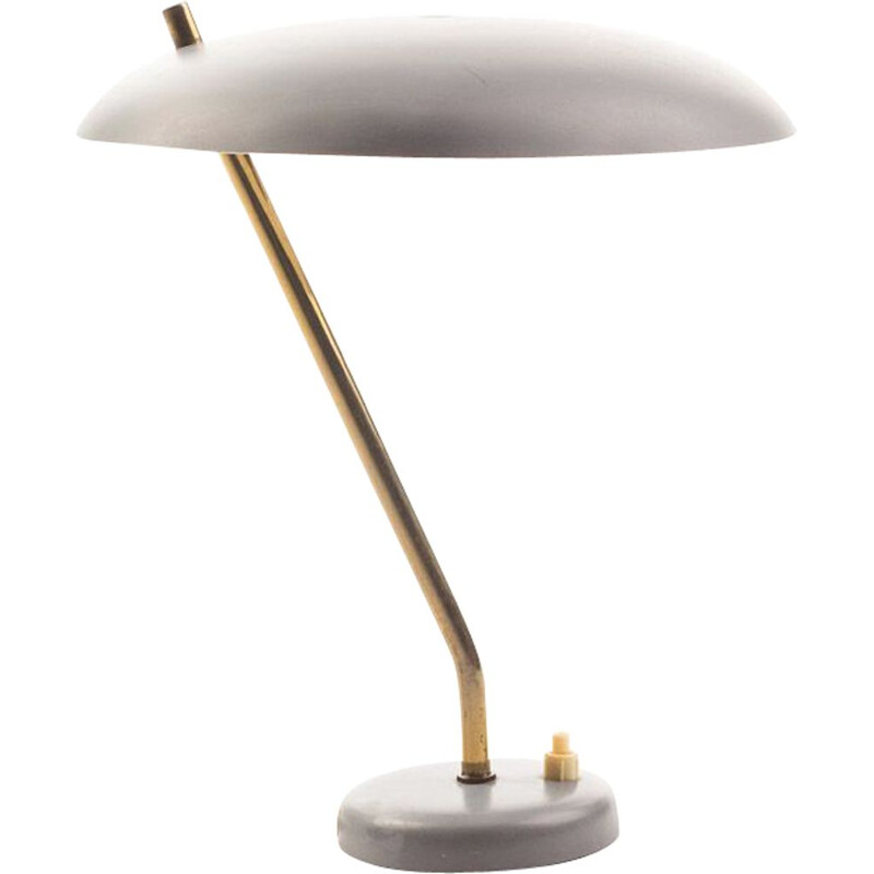 Vintage grey and brass desk lamp, Denmark, 1950-60s