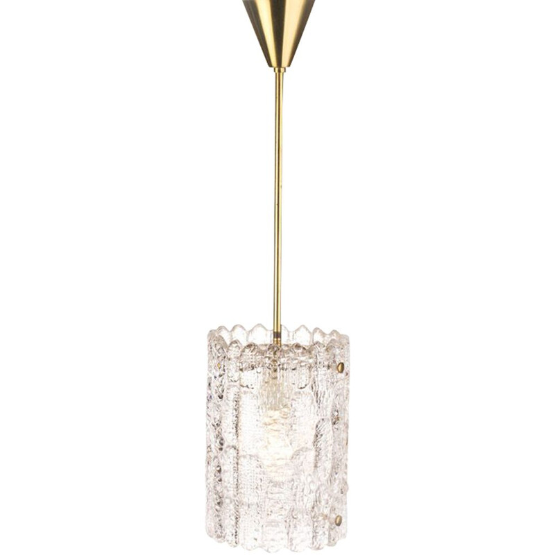 Vintage glass and brass pendant light by Carl Fagerlund for Lyfa Orrefors