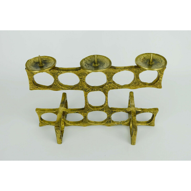 Vintage bronze candleholder with sculptural shape, 1960s