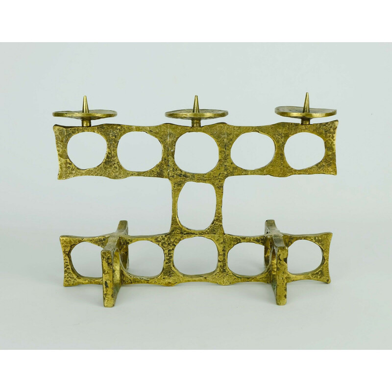 Vintage bronze candleholder with sculptural shape, 1960s