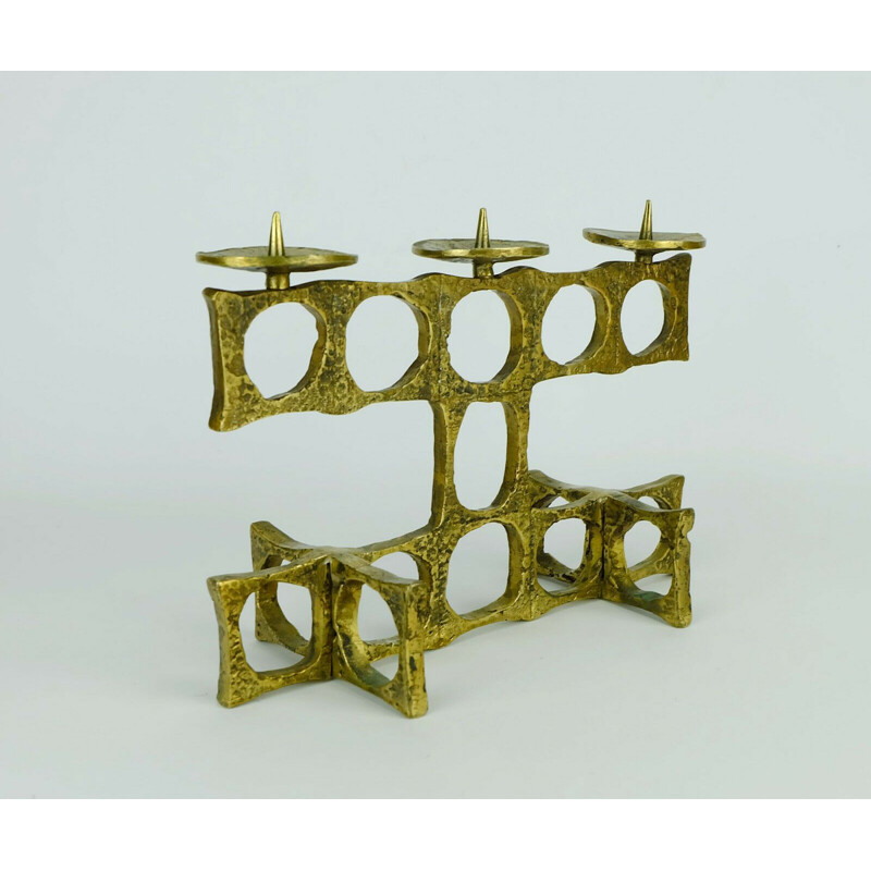 Vintage bronze candleholder with sculptural shape, 1960s