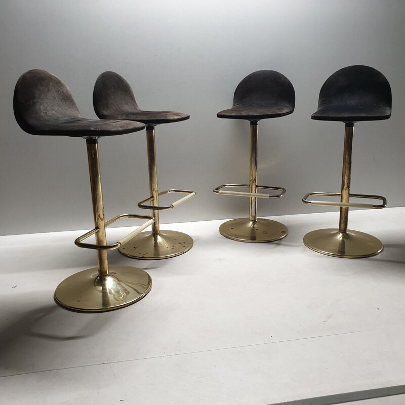 Set of 4 vintage gold plated bar stools, 1980s