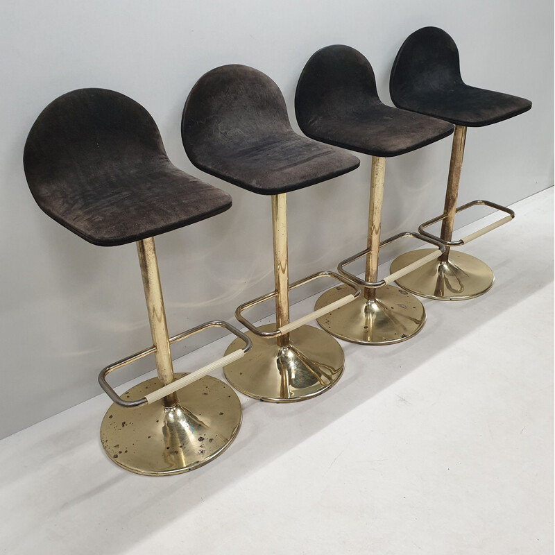 Set of 4 vintage gold plated bar stools, 1980s