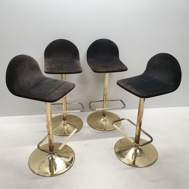Set of 4 vintage gold plated bar stools, 1980s