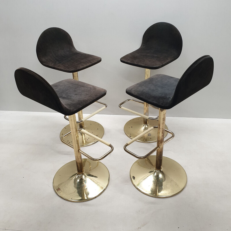 Set of 4 vintage gold plated bar stools, 1980s