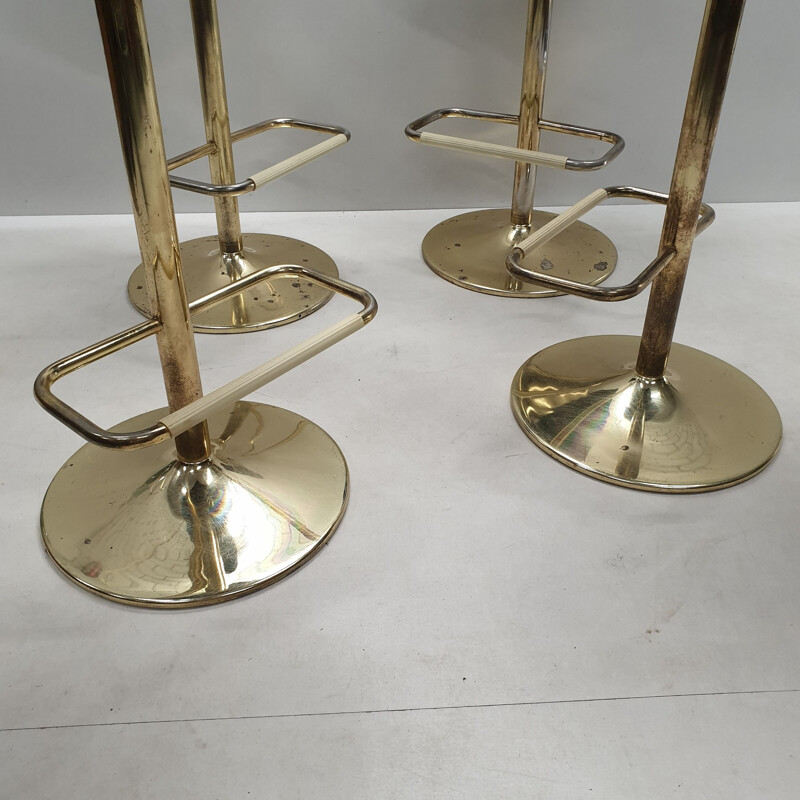 Set of 4 vintage gold plated bar stools, 1980s