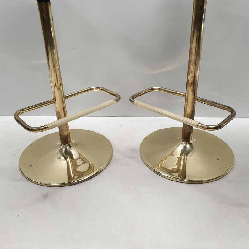 Set of 4 vintage gold plated bar stools, 1980s