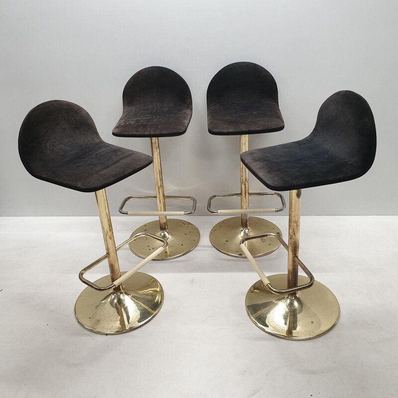 Set of 4 vintage gold plated bar stools, 1980s