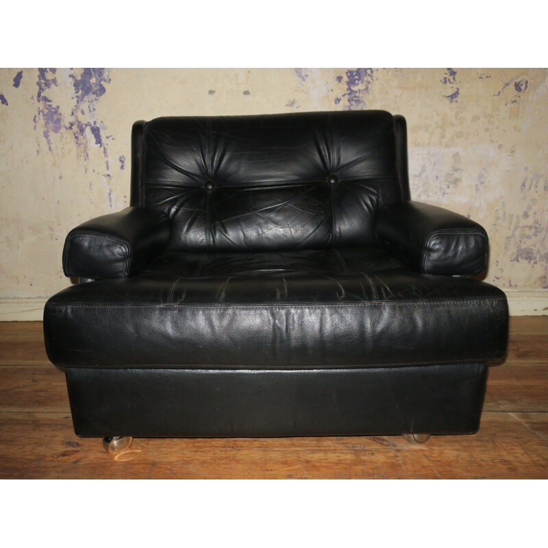 Fauteuil vintage en cuir noir de Dux, Suède, 1960