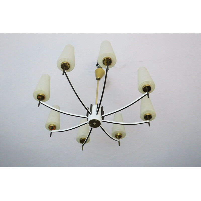 Vintage brass and art glass chandelier, Italy, 1960s