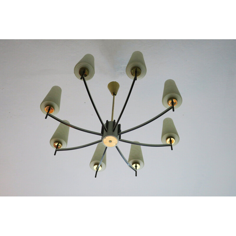 Vintage brass and art glass chandelier, Italy, 1960s