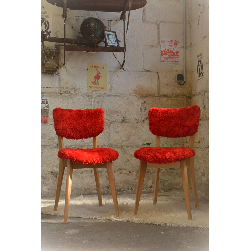 Set of 2 vintage chairs in mould and beech wood