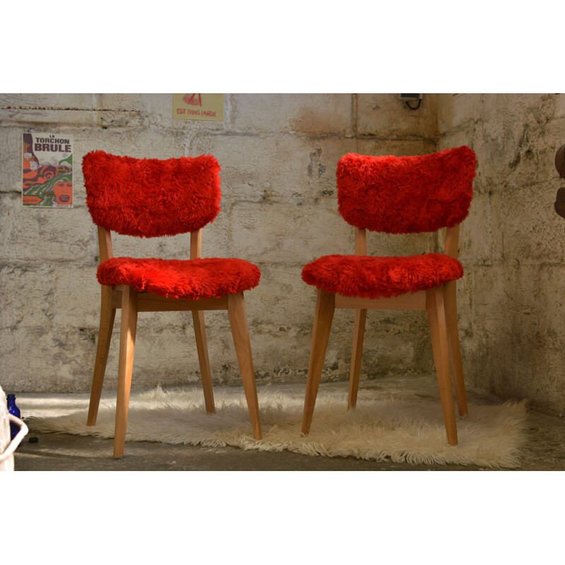 Set of 2 vintage chairs in mould and beech wood