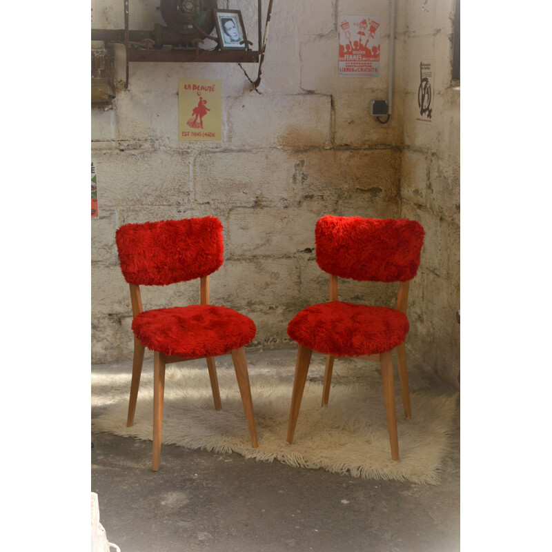 Set of 2 vintage chairs in mould and beech wood