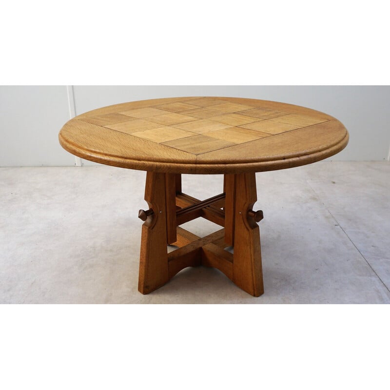 Vintage dining table "Monte et Baisse" in oak by Guillerme Chambron