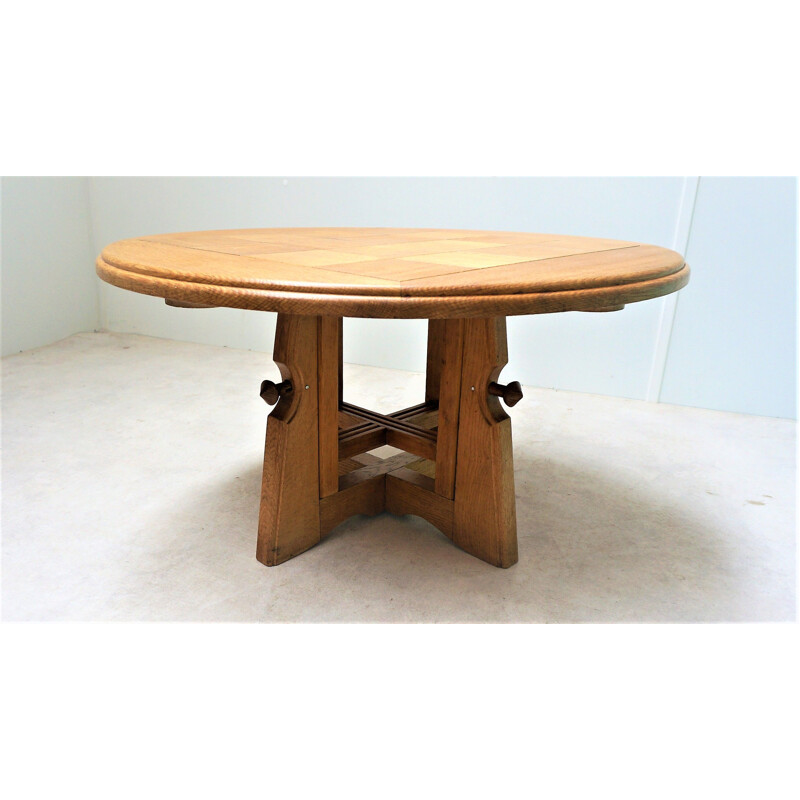 Vintage dining table "Monte et Baisse" in oak by Guillerme Chambron