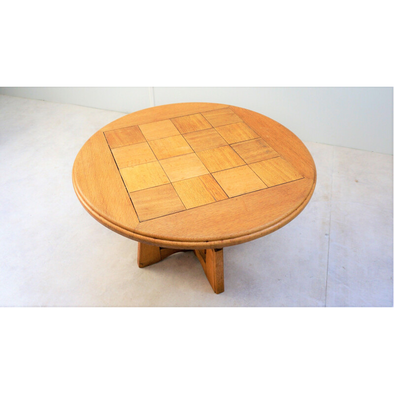 Vintage dining table "Monte et Baisse" in oak by Guillerme Chambron