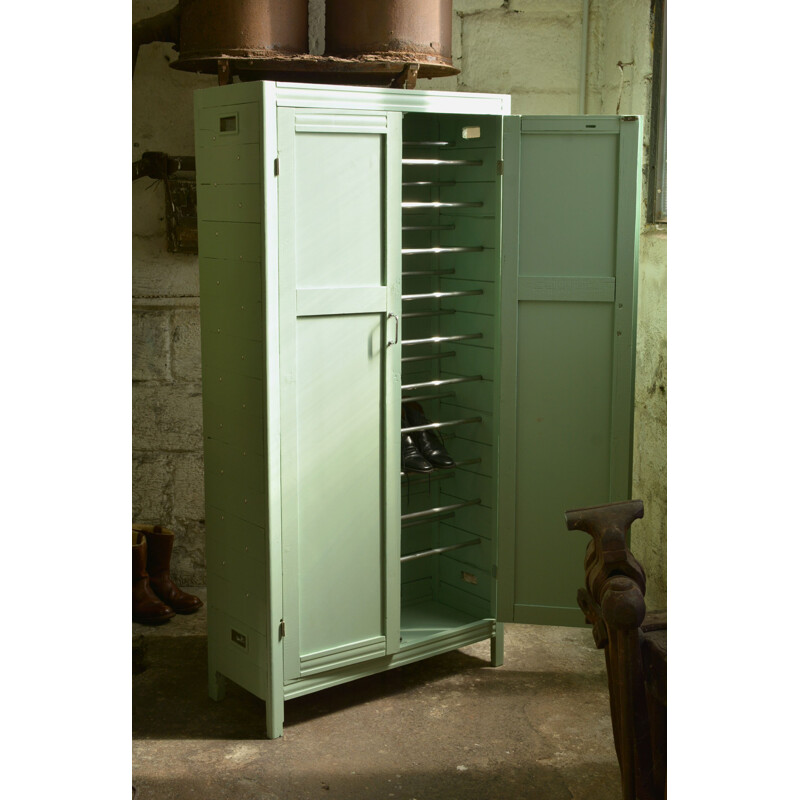 Green vintage shoes cabinet, 1950s