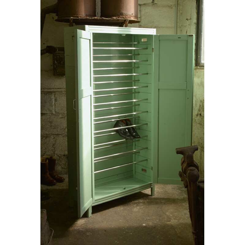 Green vintage shoes cabinet, 1950s