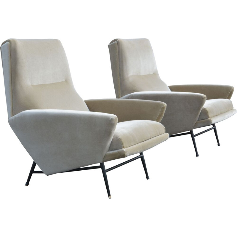 Pair of vintage armchairs by Guy Besnard in velvet 