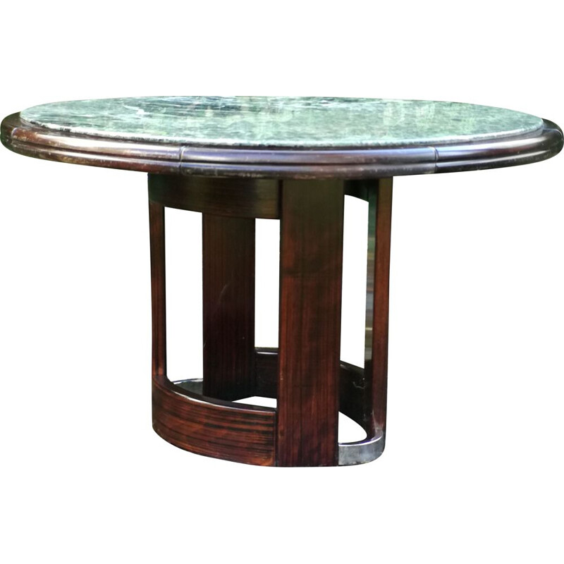 Table ronde vintage en marbre vert et en bois