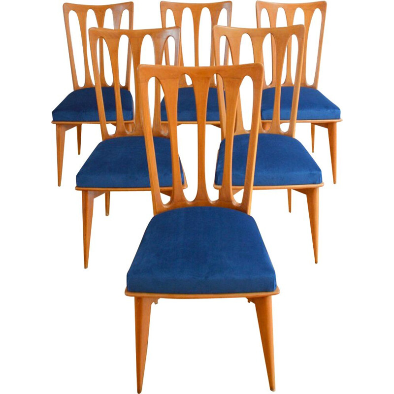 Suite of 6 vintage chairs Gaston Fish Art Deco, 1950s