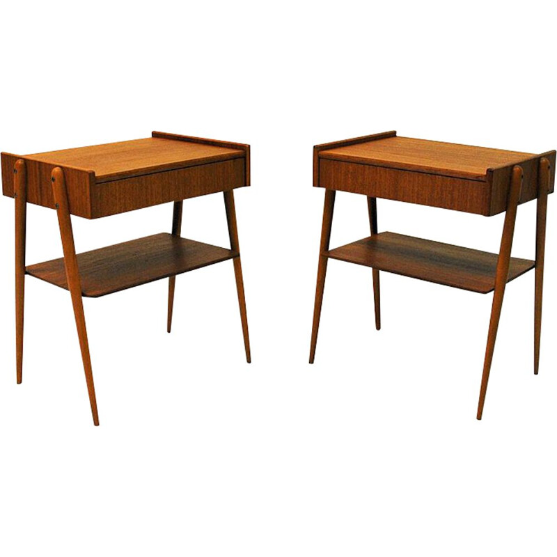 Set of 2 vintage teak bed side tables by AB Carlström & Co Möbelfabrik, Sweden 1950-60s
