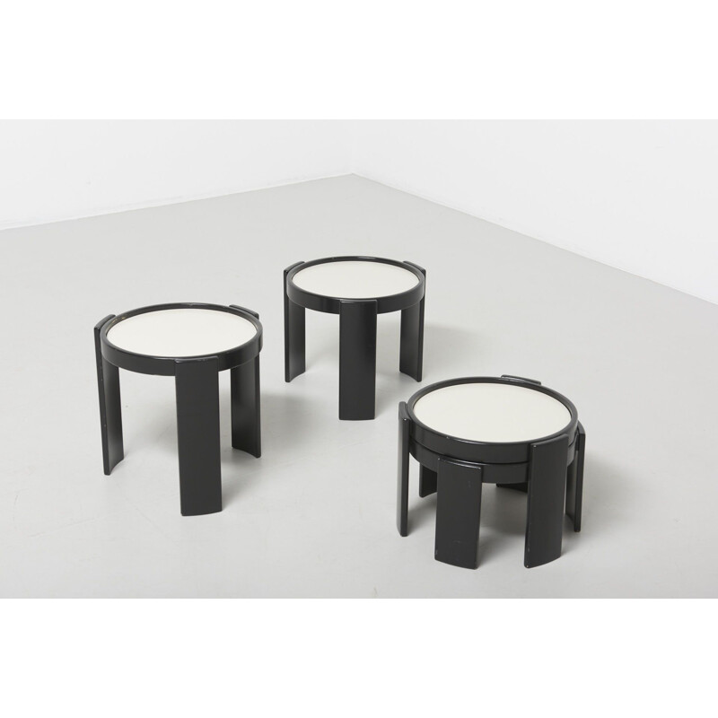 Set of 4 vintage black wood coffee table by Gianfranco Frattini from Cassina, 1966