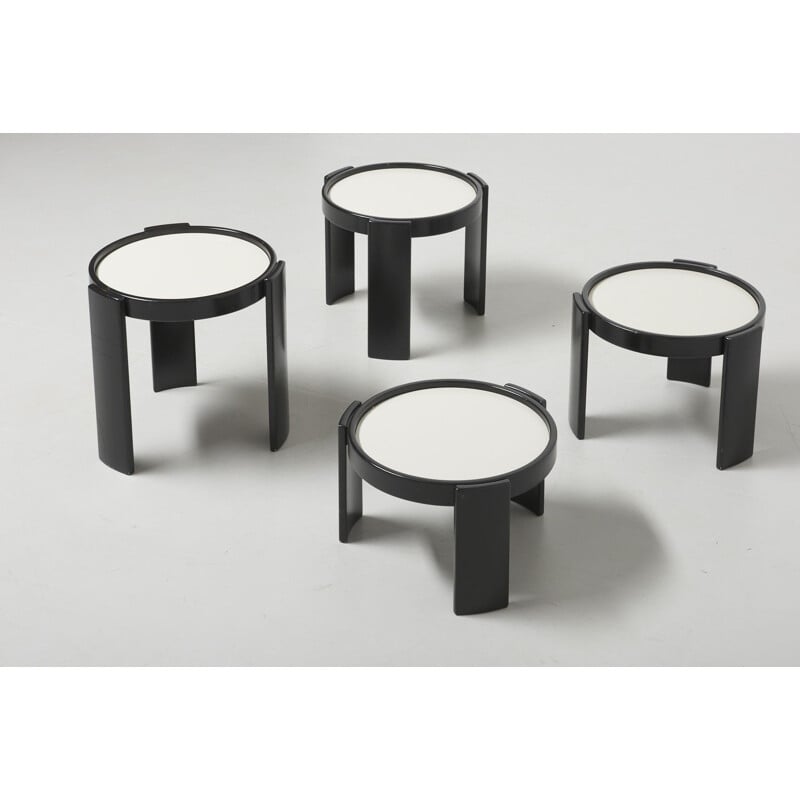 Set of 4 vintage black wood coffee table by Gianfranco Frattini from Cassina, 1966