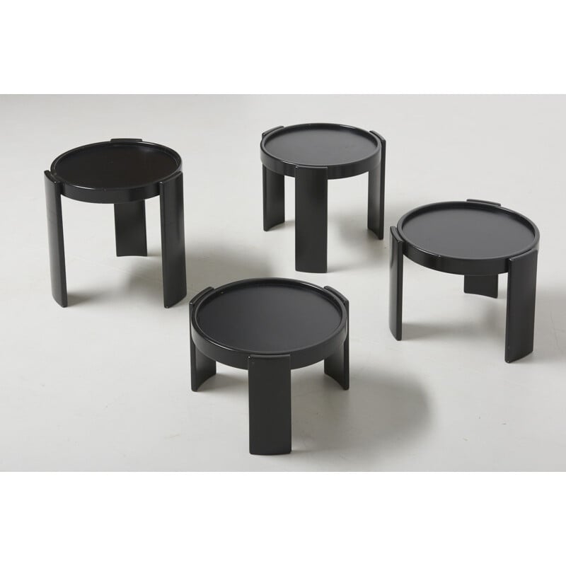 Set of 4 vintage black wood coffee table by Gianfranco Frattini from Cassina, 1966